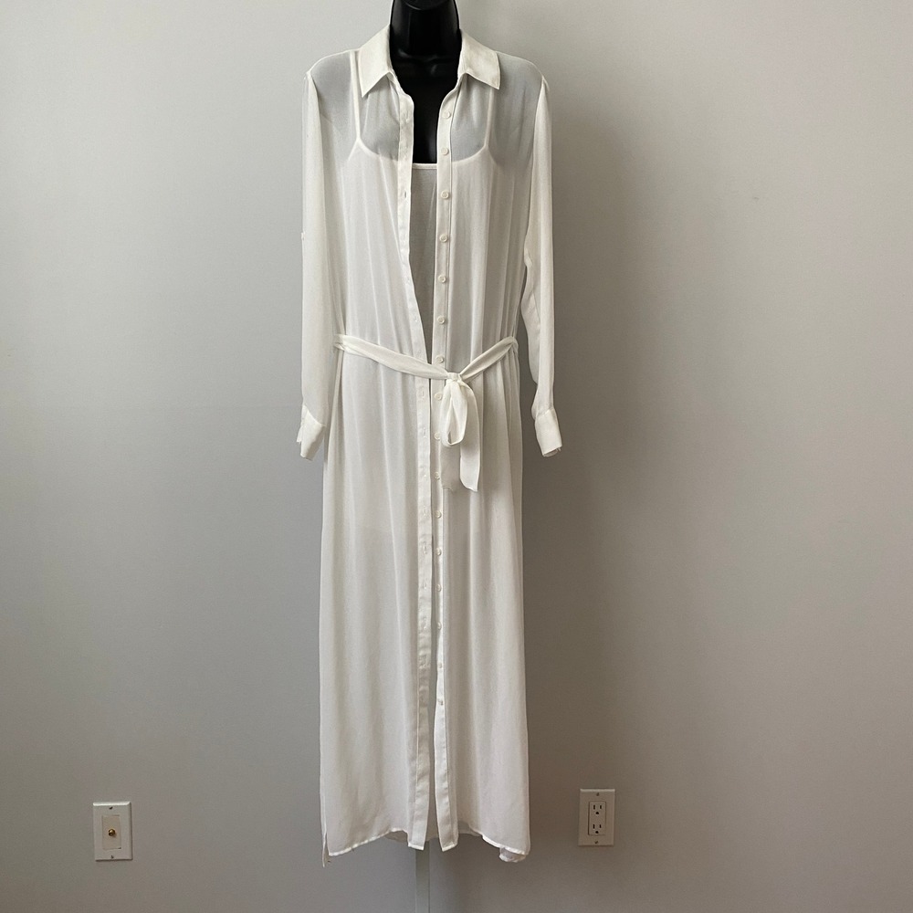 David Lerner Flowy Beachy Relaxed Coastal Clean Sheer Dress Set M White